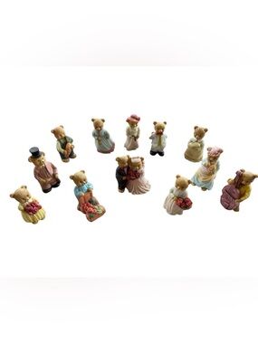 Teddy Bear Family Wedding -Set of 12 -NEW Porcelain Minis- Collectibles Bears